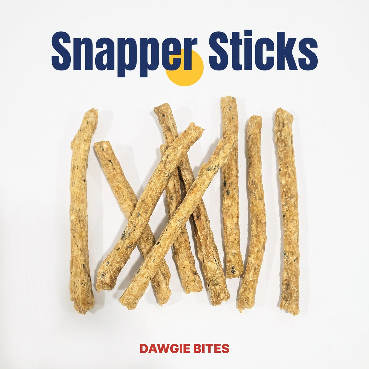 Dawgie Bites Snapper Sticks displayed on a white background with the Snapper Sticks heading.